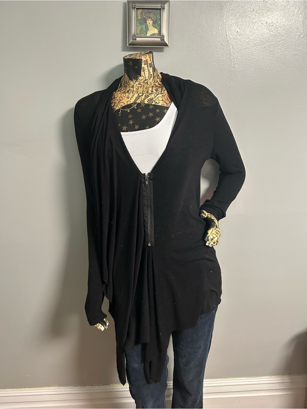 Fabletics Black Draped Zip-Front Cardigan